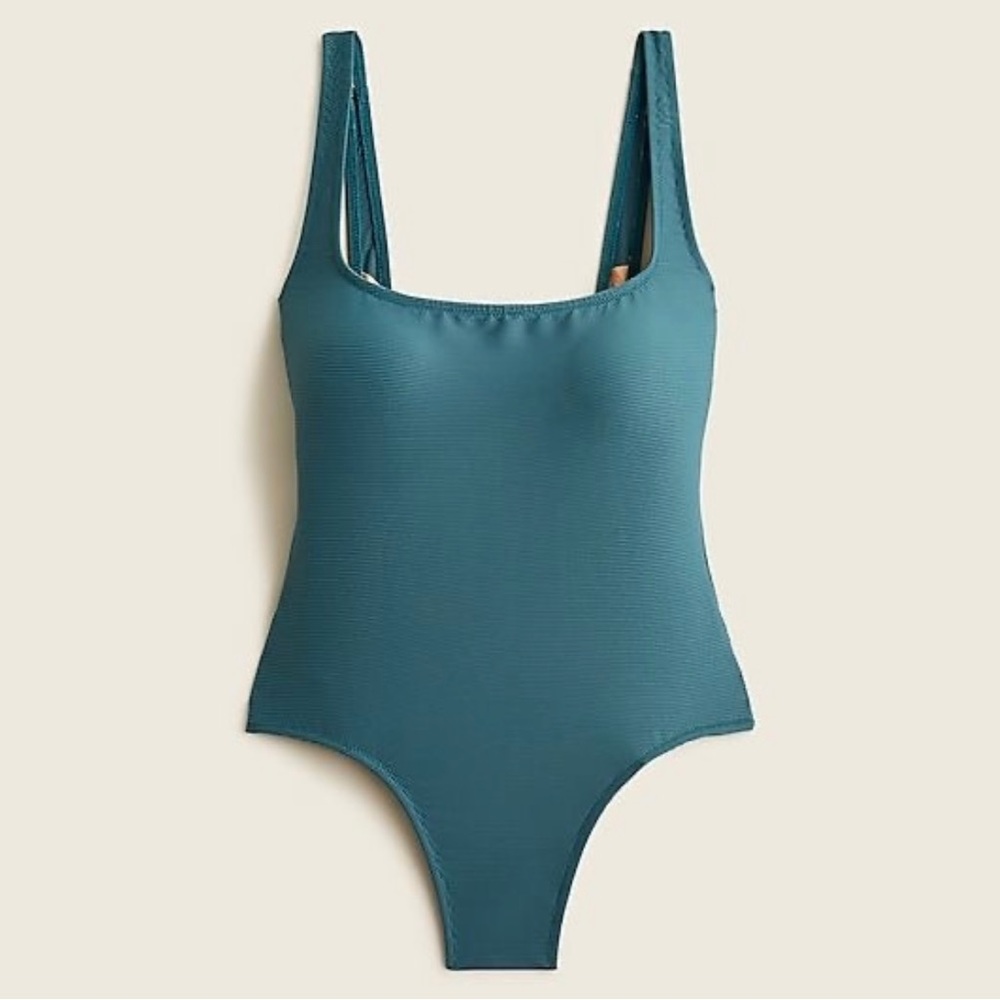 J.Crew Ribbed Squareneck One-Piece Swimsuit / Size 10 / Alhambra Green NWT